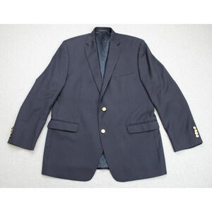 Lauren Ralph Lauren Blazer Mens 44L Navy Blue 100% Wool Gold Button Crest Shield